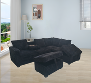 Corduroy Sectional Sofa with Storage Ottoman - 9289